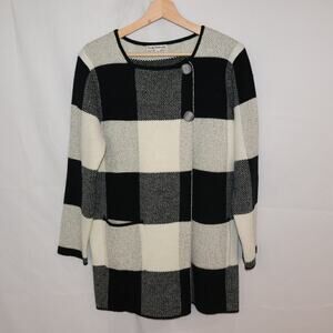 Nicole Alexander Sz M Sweater Jacket, Black White Tunic Snap closure Buttons